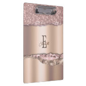 Trendy Roos Gold Diamonds Glitter Monogram Klembord (Rechts)