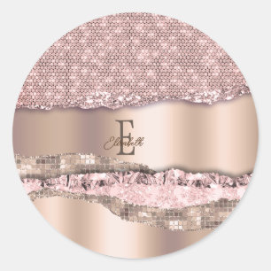 Trendy Roos Gold Diamonds Glitter Monogram Ronde Sticker