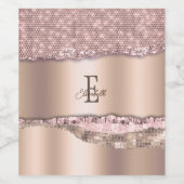 Trendy Roos Gold Diamonds Glitter Monogram Wijn Etiket (Enkel label)