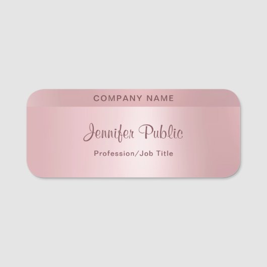 Trendy Roos Gold Elegant Hand Script Sjabloon Naamplaatje (Voorkant)