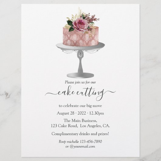 Trendy Roos Gold en Silver Floral Cake Cutting Flyer (Voorkant)