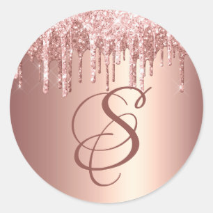 Trendy Roos Gold Glitter Drift grafisch monogram Ronde Sticker
