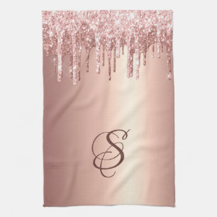 Trendy Roos Gold Glitter Drift grafisch monogram Theedoek