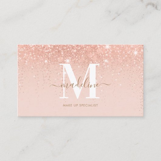 Trendy Roos gold Glitter Elegant Script Monogram Visitekaartje (Voorkant)