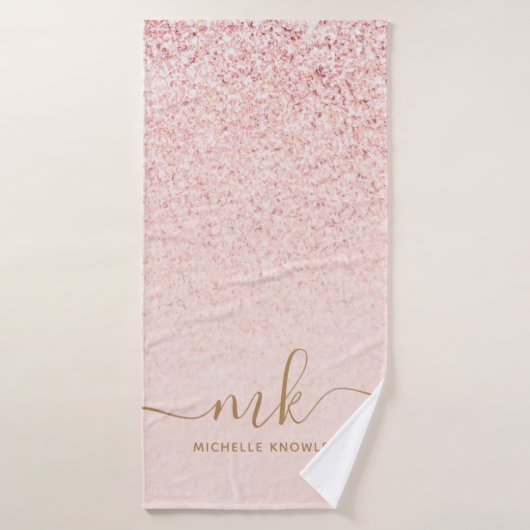 Trendy Roos Gold Glitter Fancy Initialen en naam Badhanddoek (Badhanddoek)