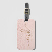 Trendy Roos Gold Glitter Fancy Initialen en naam Bagagelabel (Voorkant (verticaal))