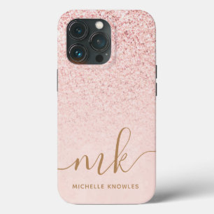 Trendy Roos Gold Glitter Fancy Initialen en naam iPhone 13 Pro Hoesje