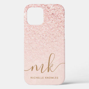 Trendy Roos Gold Glitter Fancy Initialen en naam iPhone 12 Pro Hoesje
