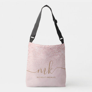 Trendy Roos Gold Glitter Fancy Initialen en naam Crossbody Tas