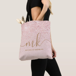Trendy Roos Gold Glitter Fancy Initialen en naam Draagtas