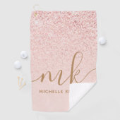 Trendy Roos Gold Glitter Fancy Initialen en naam Golfhanddoek (Insitu)
