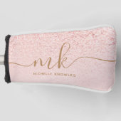 Trendy Roos Gold Glitter Fancy Initialen en naam Golfheadcover (Voorkant)