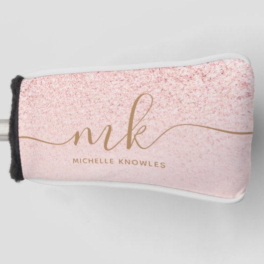 Trendy Roos Gold Glitter Fancy Initialen en naam Golfheadcover (Voorkant)