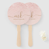 Trendy Roos Gold Glitter Fancy Initialen en naam Handwaaier (Voorkant en achterkant)