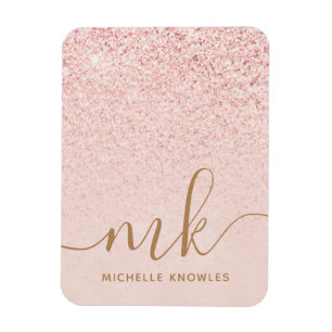 Trendy Roos Gold Glitter Fancy Initialen en naam Magneet