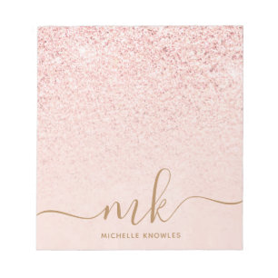 Trendy Roos Gold Glitter Fancy Initialen en naam Notitieblok