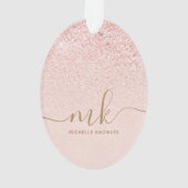 Trendy Roos Gold Glitter Fancy Initialen en naam Ornament (achterkant)