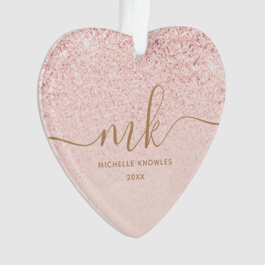 Trendy Roos Gold Glitter Fancy Initialen en naam Ornament (voorkant)