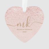 Trendy Roos Gold Glitter Fancy Initialen en naam Ornament (achterkant)