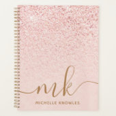Trendy Roos Gold Glitter Fancy Initialen en naam Planner (Voorkant)