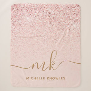 Trendy Roos Gold Glitter Fancy Initialen en naam Sherpa Deken