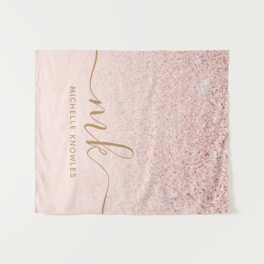 Trendy Roos Gold Glitter Fancy Initialen en naam Wandkleed (Voorkant (horizontaal))