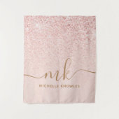 Trendy Roos Gold Glitter Fancy Initialen en naam Wandkleed (Voorkant)