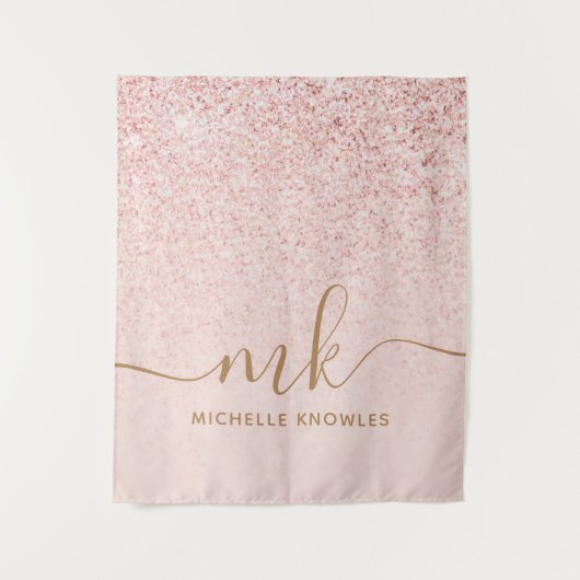 Trendy Roos Gold Glitter Fancy Initialen en naam Wandkleed (Voorkant)