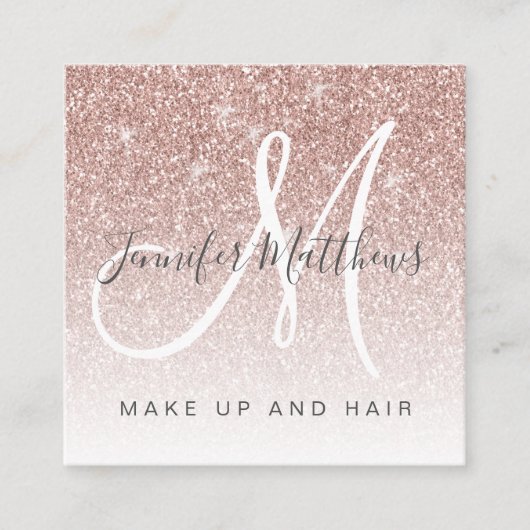 Trendy Roos Gold Glitter Makeup Artist Hair Salon Vierkante Visitekaartje (Voorkant)