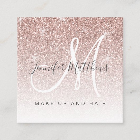 Trendy Roos Gold Glitter Makeup Artist Hair Salon Vierkante Visitekaartje (Voorkant)