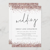 Trendy Roos Gold Glitter QR Code Weddenschap Kaart (Voorkant / Achterkant)