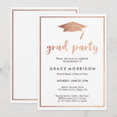 Trendy Roos Gold Graduation Party Invitation Kaart (Voorkant / Achterkant)