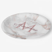 Trendy Roos Gold Marble Design Monogram Sjabloon Papieren Bordje (Gekanteld)