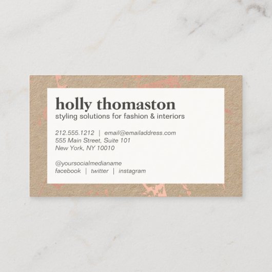 Trendy Roos Gold Marble Pattern op Kraft Visitekaartje (Achterkant)