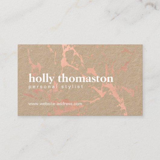 Trendy Roos Gold Marble Pattern op Kraft Visitekaartje (Voorkant)