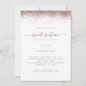 Trendy Roos Goud Glitter Script Sweet 16 Kaart (Voorkant)