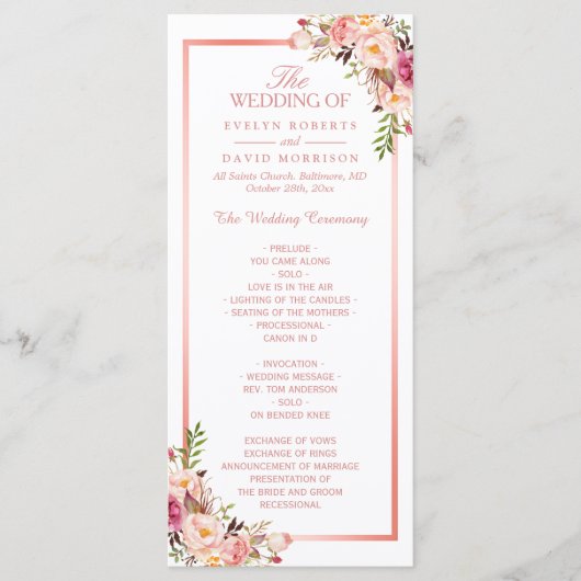 Trendy Rose Gold Frame Floral Wedding Programme (Devant)