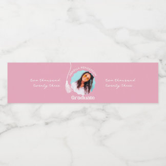 Trendy Roze Afstudeerfoto Waterfles Etiket