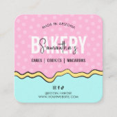 Trendy Roze Blauw Cartoon Cake Care Instructies Vierkante Visitekaartje (Voorkant)