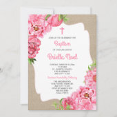 Trendy Roze Bloemen + canvas Doopsel uitnodigen Kaart (Voorkant)