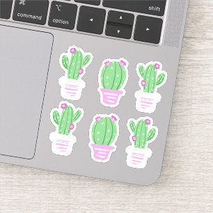 Trendy Roze Bloemen Potted Cactus Sticker