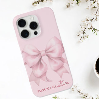 Trendy roze boog gepersonaliseerd met naam monogra iPhone 15 pro case