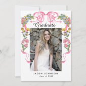 Trendy Roze Bow Coquette 2 FOTO Afstudeerfeest Kaart (Voorkant)