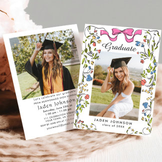 Trendy Roze Bow Coquette 2 FOTO Afstudeerfeest Kaart
