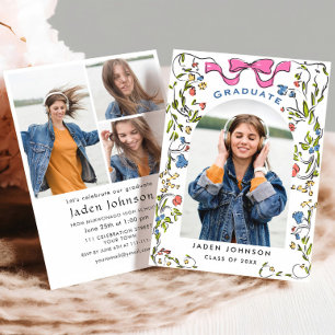 Trendy Roze Bow Coquette 4 FOTO Afstudeerfeest Kaart