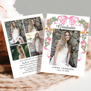 Trendy Roze Bow Coquette 5 FOTO Afstudeerfeest Kaart