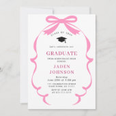 Trendy Roze Bow Ribbon FOTO Afstudeerfeest Kaart (Voorkant)
