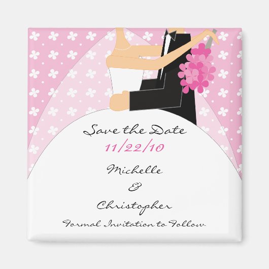 Trendy roze bruid & bruidegom Save The Date Magnet Magneet (Voorkant)