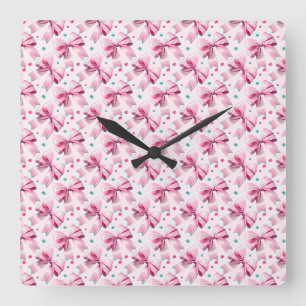 Trendy roze coquette strik met schattig meisjesach vierkante klok