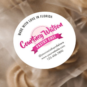 Trendy Roze Dessert Cake Bakkerij Banketbakker Ronde Sticker